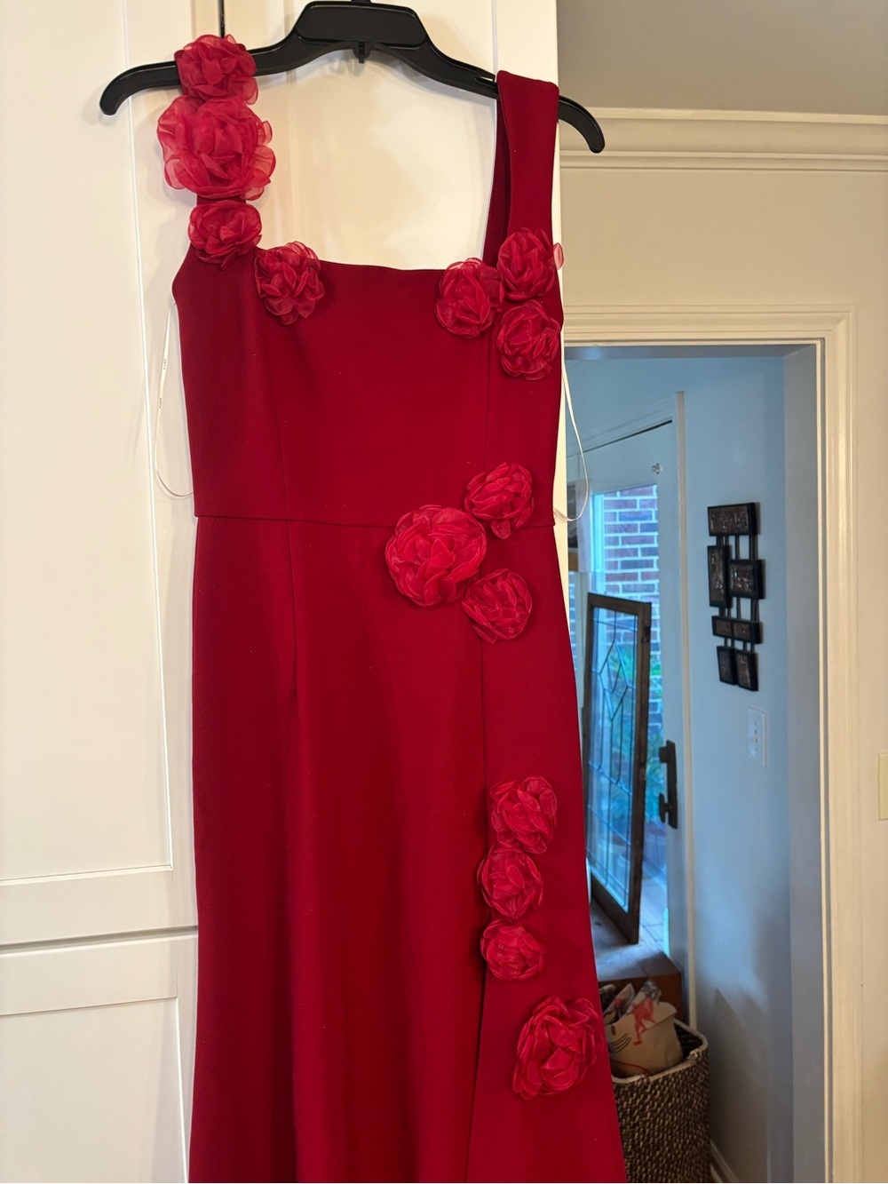 new Elliatt Evanora high-low floral rosette gown in Berry red - Picture 5 of 8